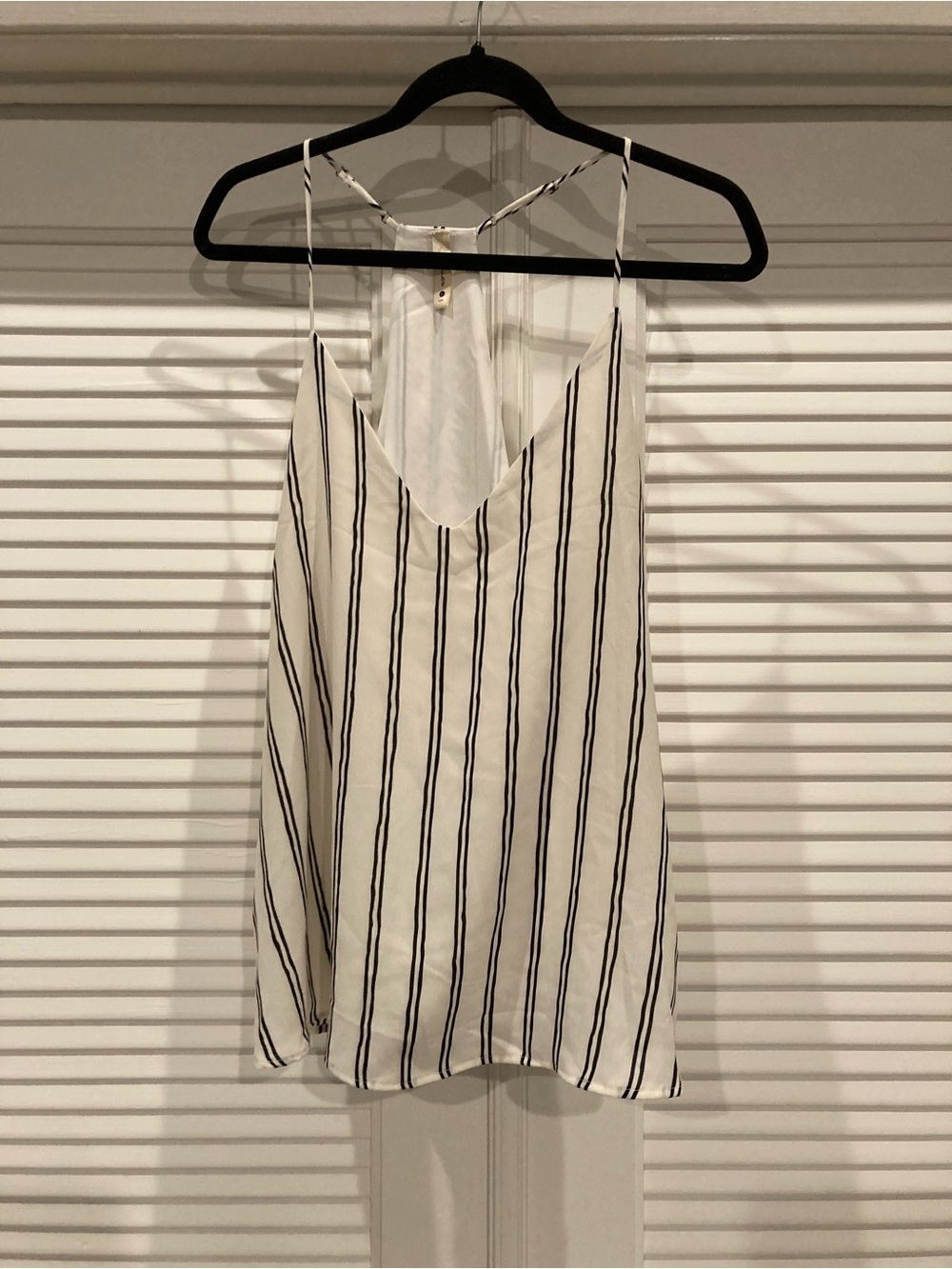 Tyche White Spaghetti Strap V-Neck Striped Camisole